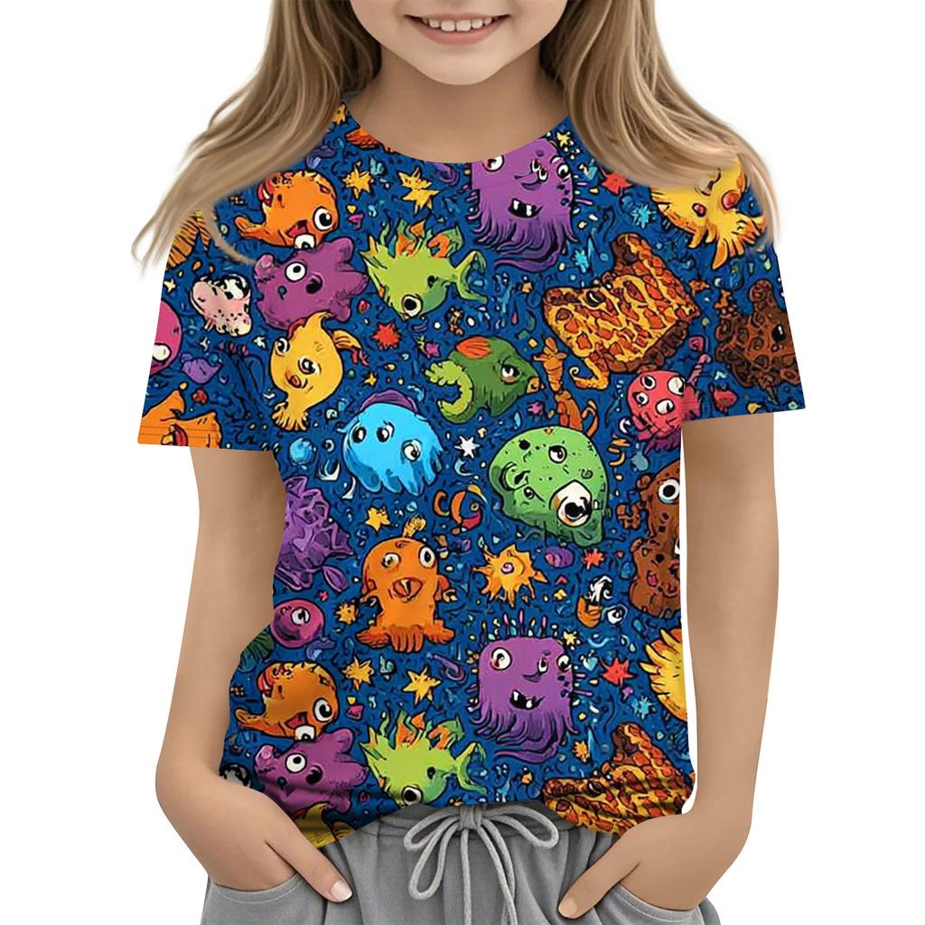 Children's Printed Round Neck Short Sleeved Casual T-shirt