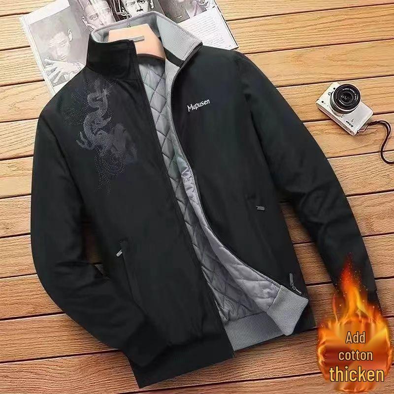 

Men’s Fleece-Lined Baseball Collar Cotton Jacket - Casual Winter Outerwear L (90-100 Jin)