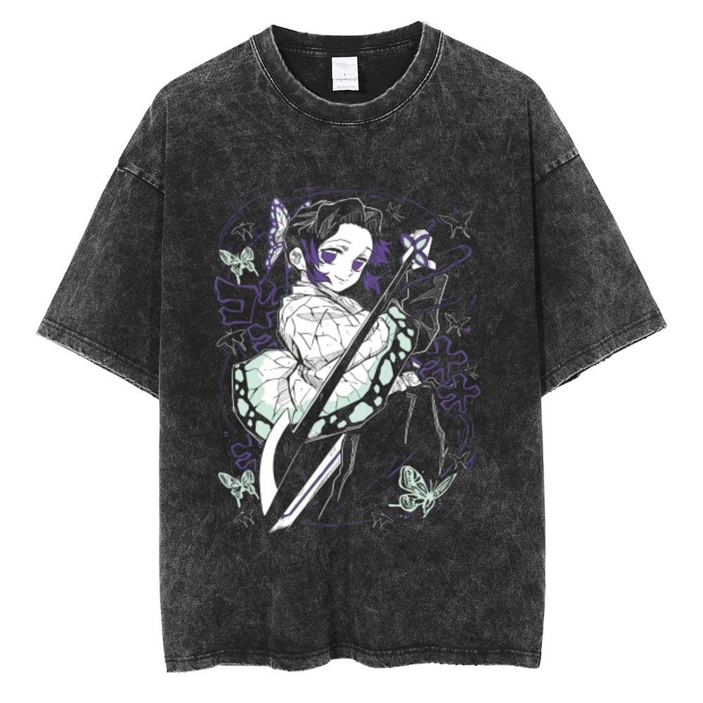Japanese Anime Ghost Killing Blade Used Washable Printing Pure Cotton Dark Short Sleeve Summer Mens Summer Loose Round Neck