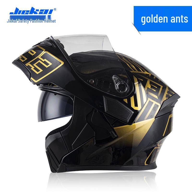 Jiekai Men's DOT Standard Flip-up Electric Motorcycle Helmet with Double Visor, All-Season Safety Gear