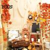 Orange Red Autumn Leaf Decor Artificial Maple Garland, Hanging Plant Fake Fall Wall Rattan, Gradient Leaves for Thanksgiving Home Foliage Vines