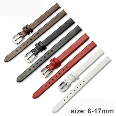 Női Bőr Óraszíj Vékony 6 8 10mm 12mm 13mm 14mm 15 16mm 17mm Puha Anyagú Szíj Ezüst Rozsdamentes Acél Csattal Karkötő