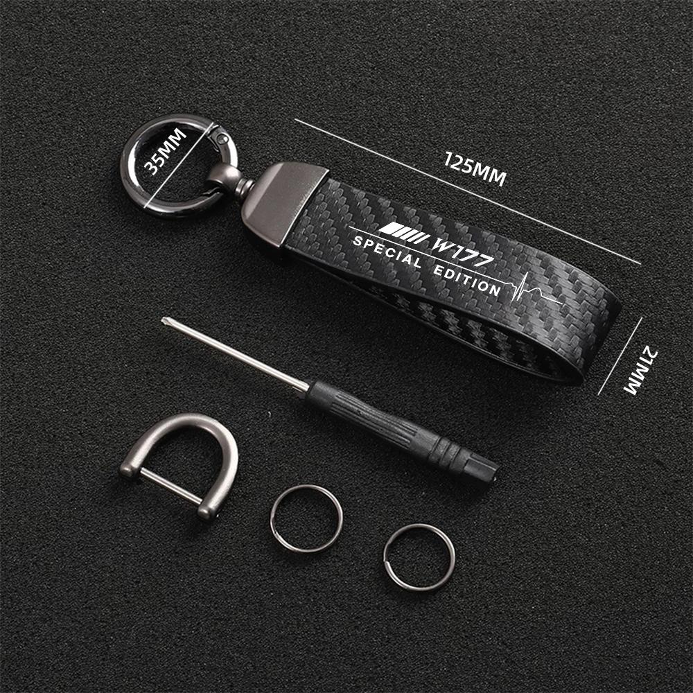 For Mercedes Benz Special Edition A-Class W168 W169 W176 W177 Car KeyChain Carbon Fiber Leather Metal Buckle Keyring Accessories