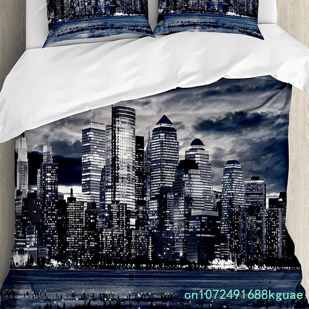 Urban 3pcs Bedding Set Manhattan Sunset Skyline New York City Duvet Cover Set Bed Set Quilt Cover Pillow Case Comforter Cover