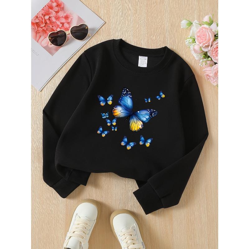 European sizes Crewneck Sweatshirt for Girls with Wing Pattern, Soft Comfy Sports & Casual Wear for Children & Teens