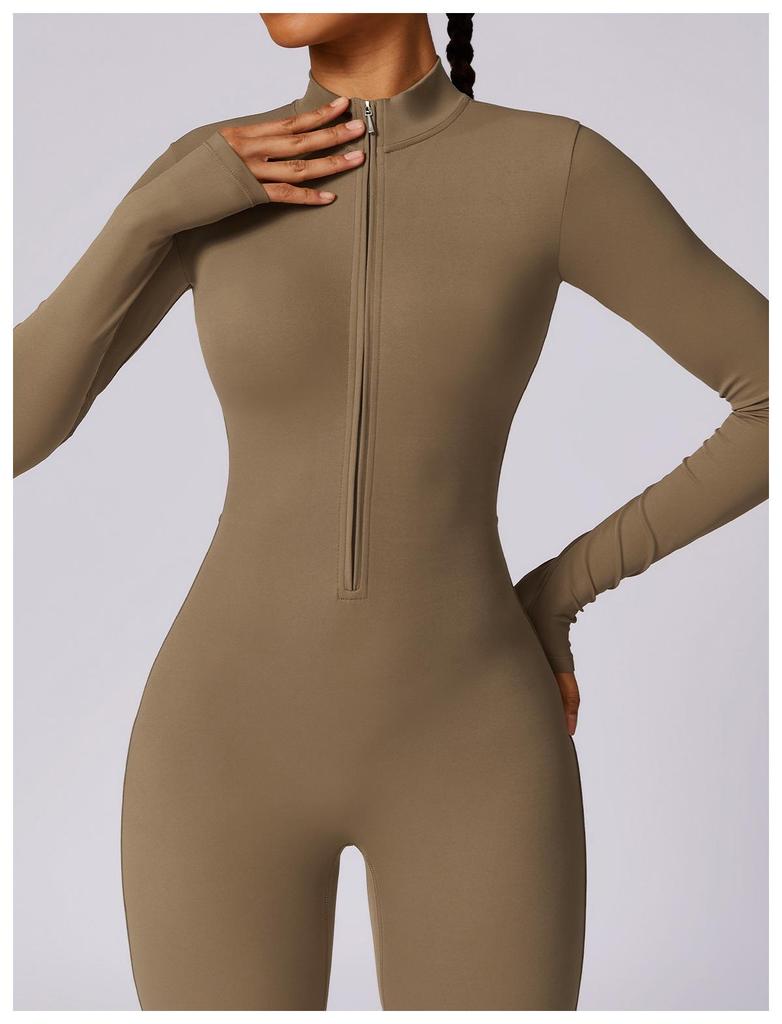 European & American Long Sleeve Zipper Bodysuit - Hip-Lifting Fitness & Yoga Pants for Women In Black