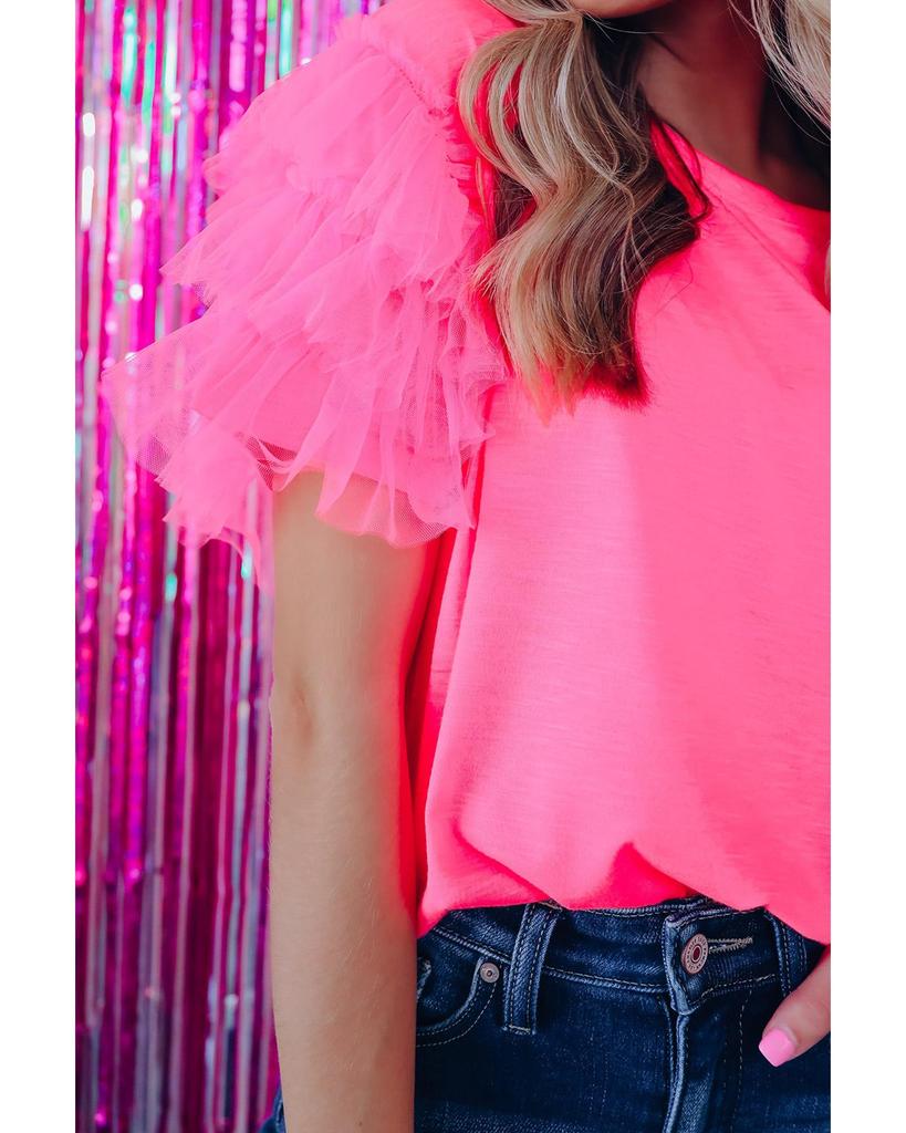Azura Exchange Ruffled Tulle Sleeve Top