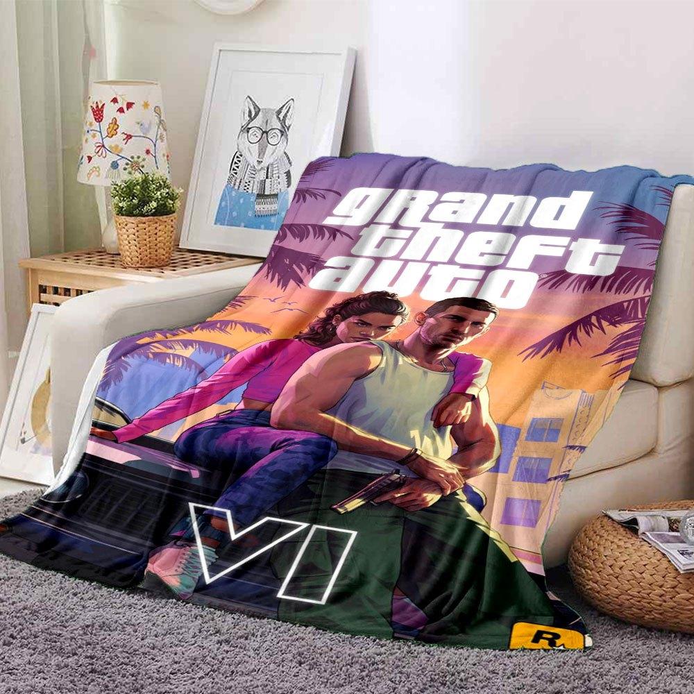 1 pezzo Coperta Morbida in Flanella Grand Theft Auto con Stampa di Designer Una coperta accogliente per tutte le stagioni, perfetta per il divano, il letto, l'ufficio