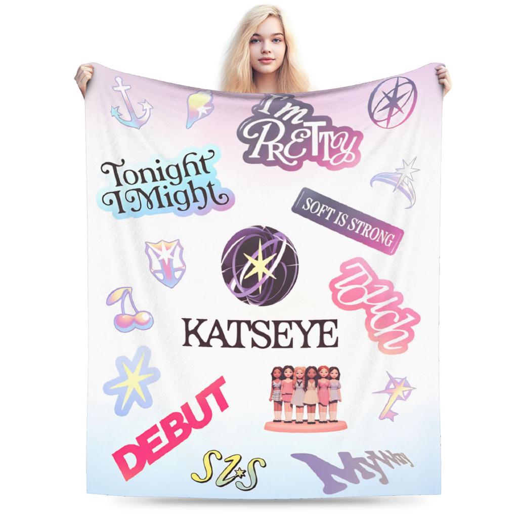 Katseye Kpop hudba Super měkká deka Studentská plyšová přehozová deka Vtipná na pohovku křeslo Flanelové přehozy Potah na pohovku postel