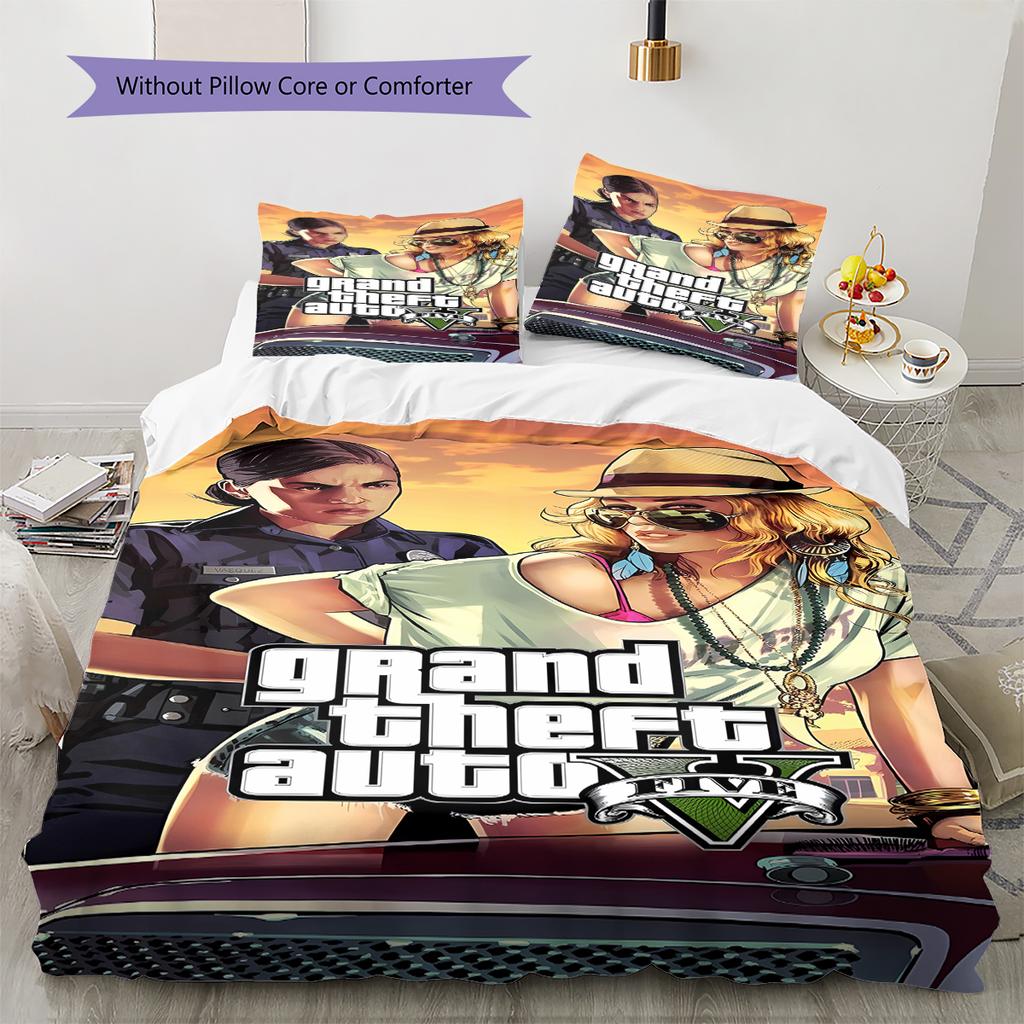 Grand Theft Auto Pattern Bedding,Quilt Set Quilt Cover Pillowcase Home Birthday Gift (1 * duvet cover + 2 * pillowcase, without core)