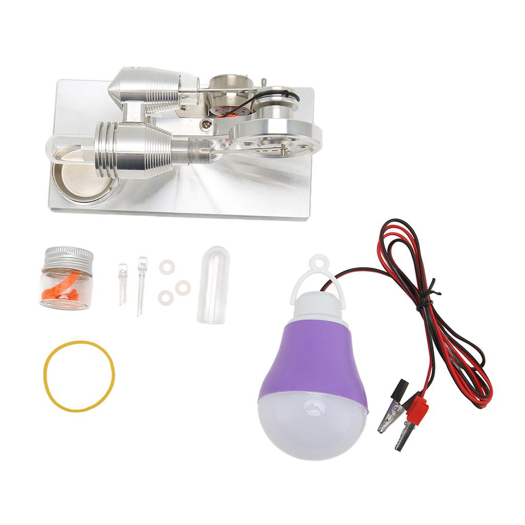 Stirling Engine Motor Model Low Temperature Stainless Steel Base Plate Zinc Alloy Glass Educational