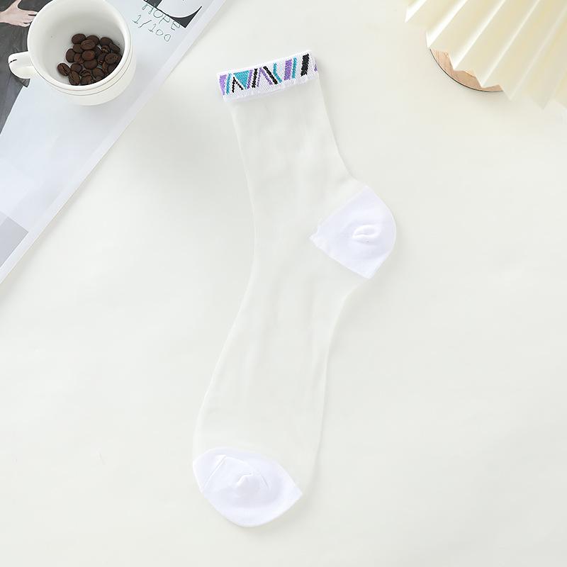 5 Pairs of Men's Summer Thin Ice Silk Glass Silk Non Slip Anti Hook Silk Crystal Silk Transparent Tube Socks