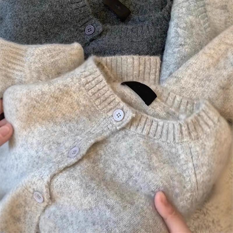 Gray Raccoon Velvet Knitted Cardigan Women's Spring and Autumn Soft Waxy Lazy Sweater Jacket High-end Top