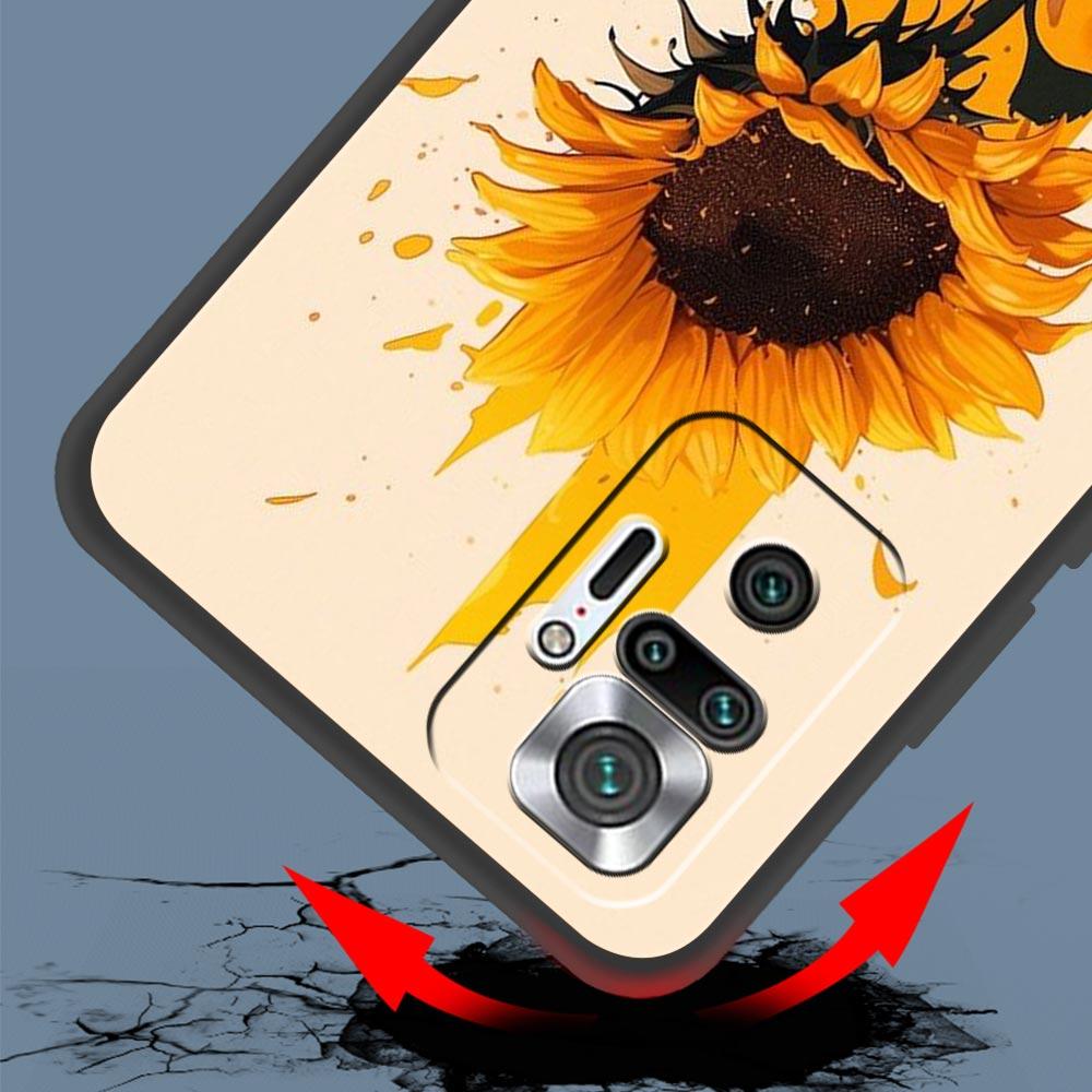 Sunflower Phone Case For Xiaomi Redmi Note 14 13 5G 10 11 12 Pro Plus 4G 14C 13C 12C 10C Black Cover