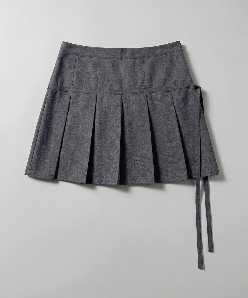 Chix Strap Pleated Mini Skirt Gray