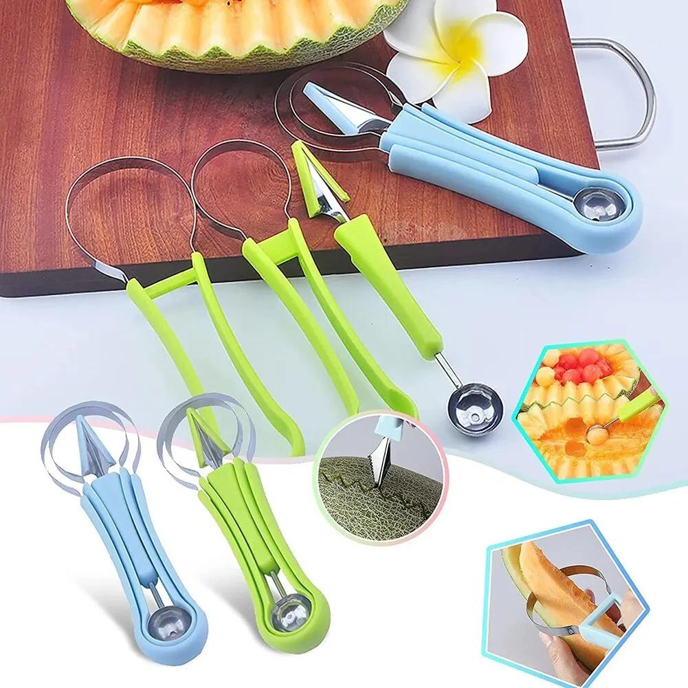Watermelon Slicer Cutter 3 in 1 Fruit Cutter Scoop Carving Knife Fruit Dig Pulp Separator Fruit Platter Kitchen Gadgets