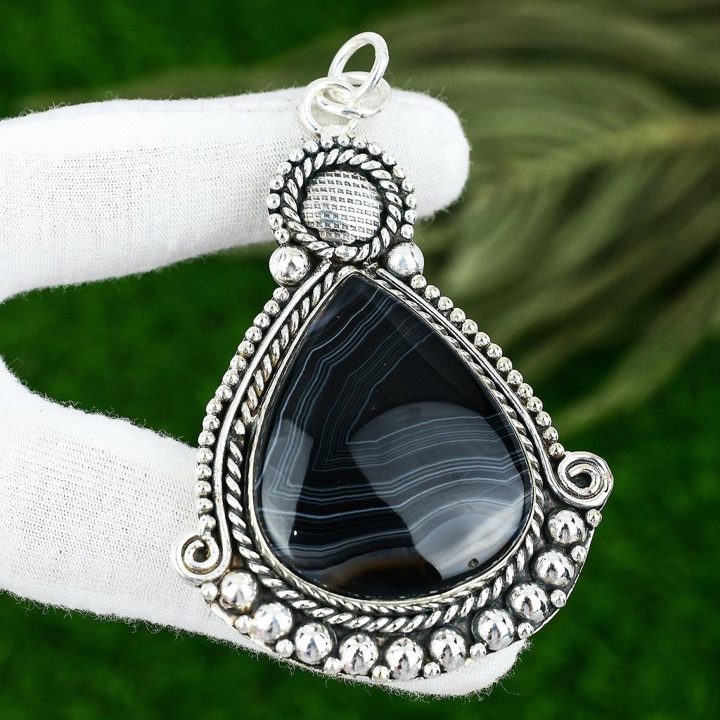 Pear Natural Sardonyx Art Deco Mother Bezel Artisan Trendy Pendant 925 Silver