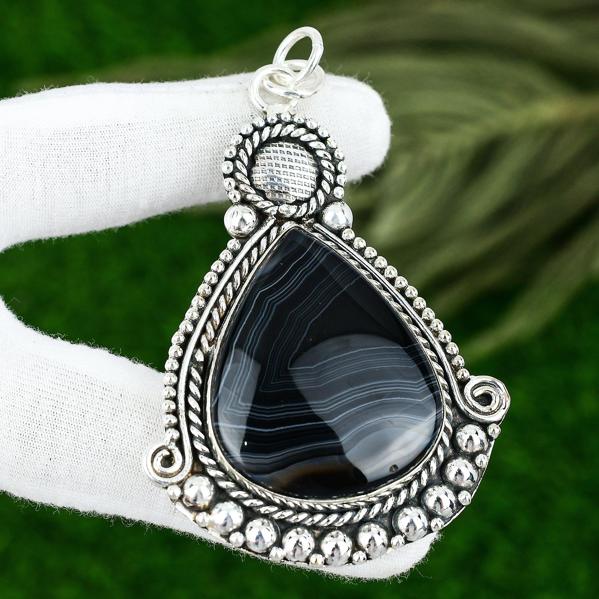 Pear Natural Sardonyx Art Deco Mother Bezel Artisan Trendy Pendant 925 Silver