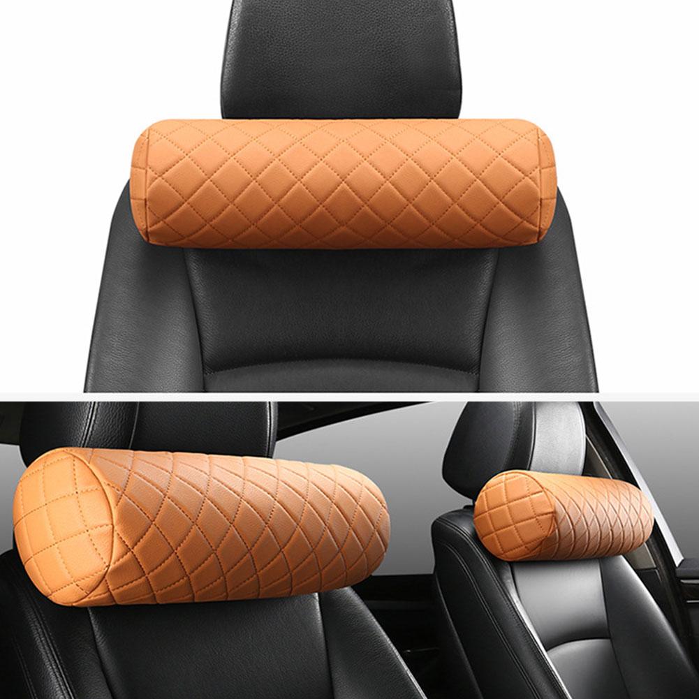 Car Seat Headrest Memory Foam Pillow Soft Breathable Cylinder Neck Pillow With Leather Cover For Car Comprehensive Support