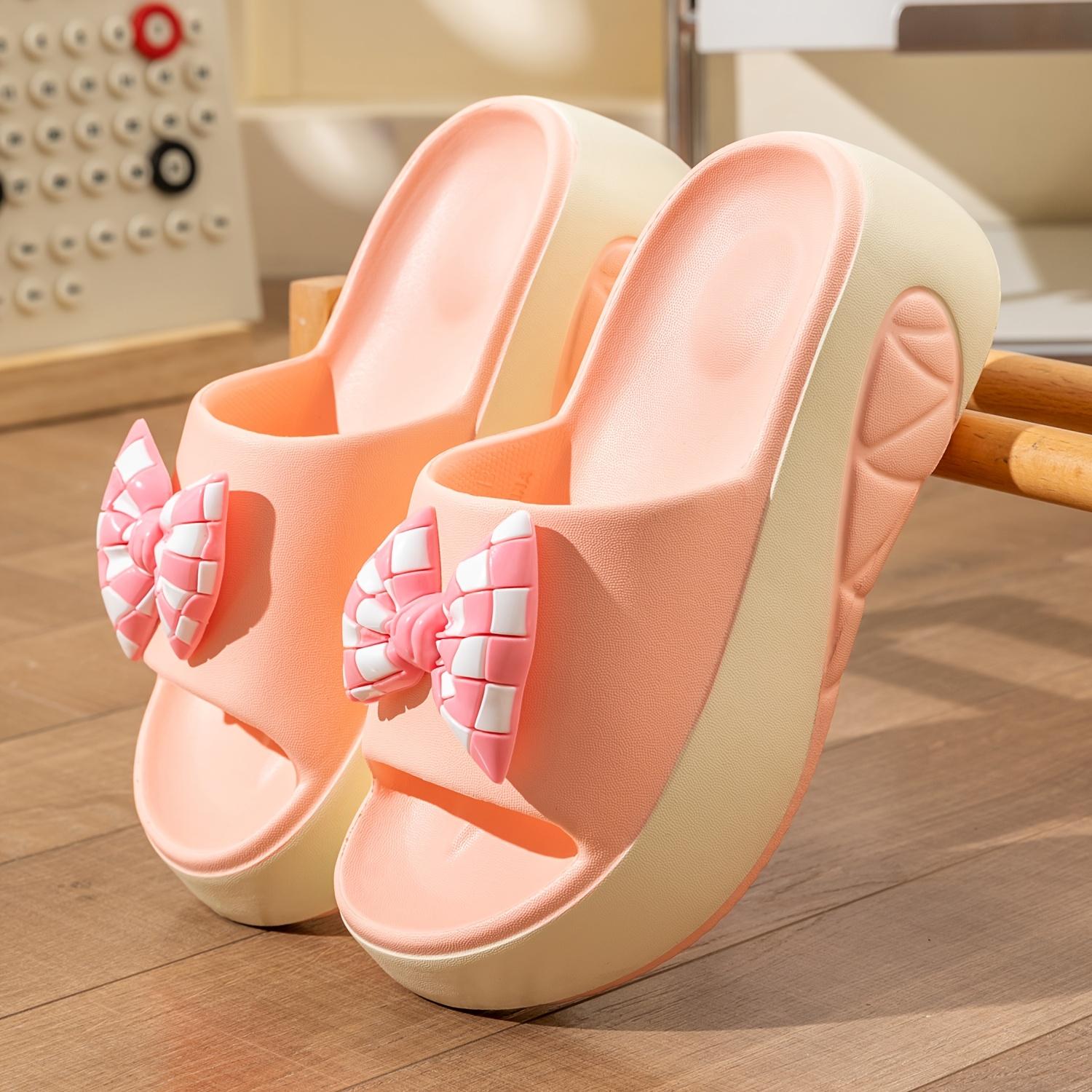 

[Босоножки на толстой нескользящей танкетке] Шикарные летние женские босоножки-слайды — толстая подошва, нескользящая, универсальная, однотонная танкетка из ЭВА с бантом 39-40 розовый