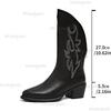 Fashion British Style Embroidered Solid Black Mid Heel Knight Boots 2025 Autumn New Pointed Back Zipper Western Mid-Calf Boots for Women