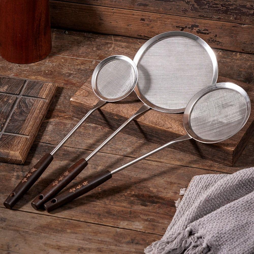 Soybean Milk Snack French Fries Flour Filter Screen Wood Handle Mesh Strainer  Kitchen Tools