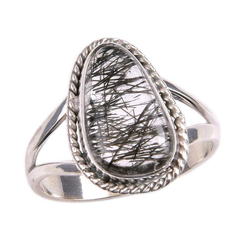 Natural Black Rutile Gemstone 925 Solid Sterling Silver Jewelry Ring S.7.5 v5Y24