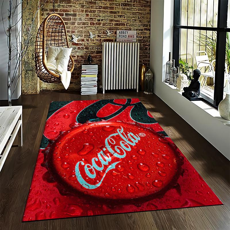 Red Stylish Carpet with Coca-Cola Bottle Cap Print, Modern Design Suitable for Use As an Anti-slip for Living Room Bedroom Sofas