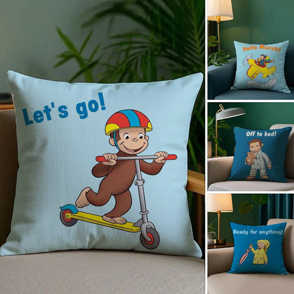 Curious G-George Cartoon Pillow Case Sofa Living Room Bedroom Double-sided Printing Square Cushion Nap Time Pillow Case