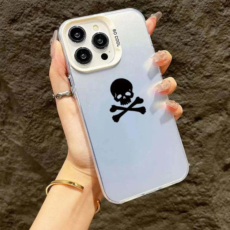 Black Skull Phone Case for IPhone 16 Cases IPhone 15 14 13 12 11 Pro Max Mini XS Max XR X 7 8 Plus SE Plating Silicone Cover