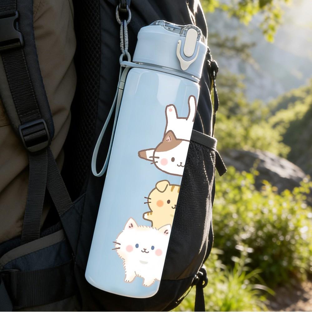 1PC Bunny Carrying Backpack Cartoon Print 750ml Color Plastic Sports Water Bottle Leakproof Flip Straw Lid Suitable for Sports Office Home Use