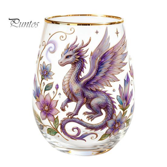 Retro Enamel Style Cup Hand Painted Glass Tumbler, Egg Shaped with Gold Rim, Clear Lead-Free Ocean Turtle Pattern Mug for Tea Coffee Wine Juice