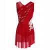 Womens Lyrical Dance Dress Sleeveless Ruched Mesh Overlay Shiny Rhinestones Side Slit Ice Skating Costume