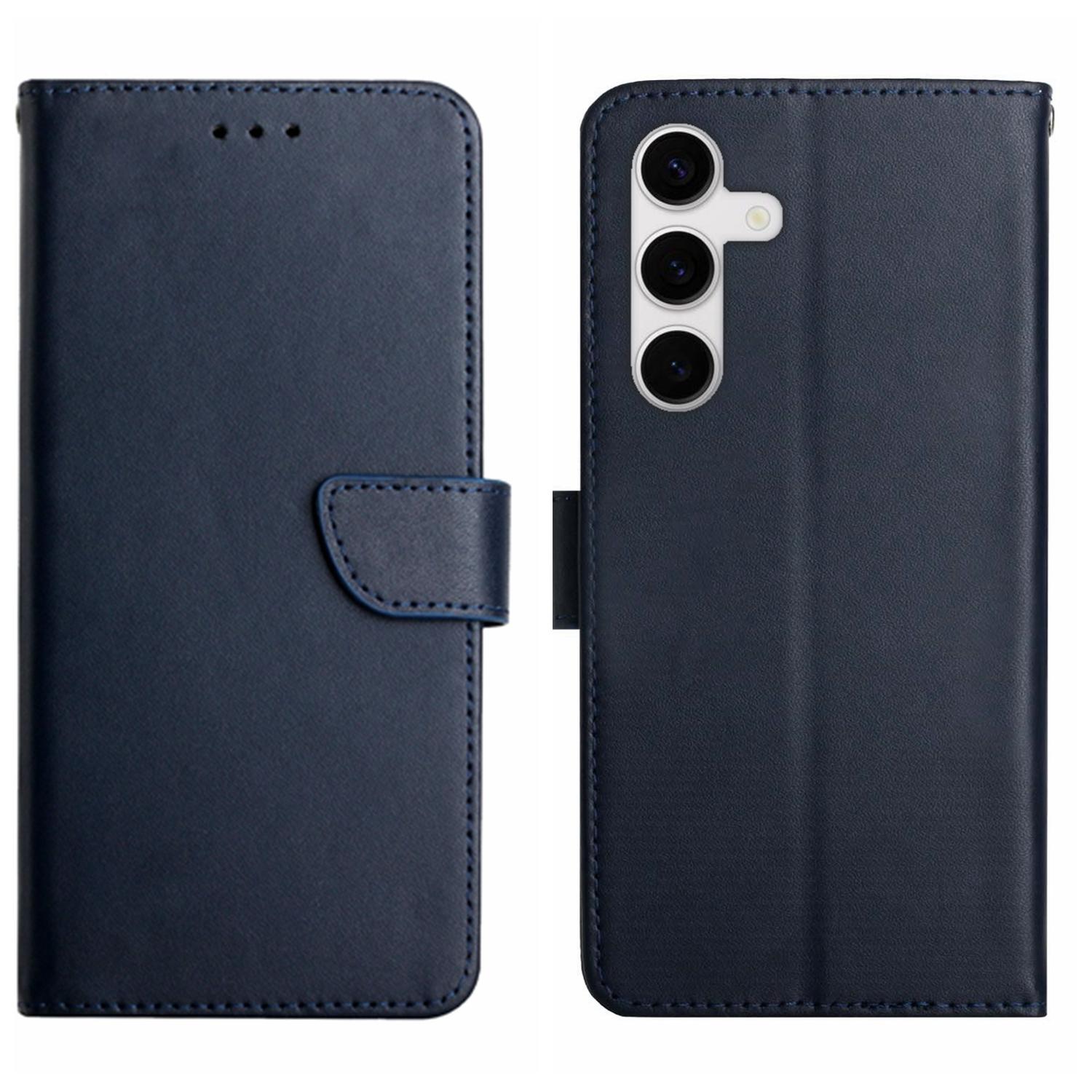 

For Samsung Galaxy S25 FE Case Genuine Cow Leather Phone Cover Nappa Texture Blue
