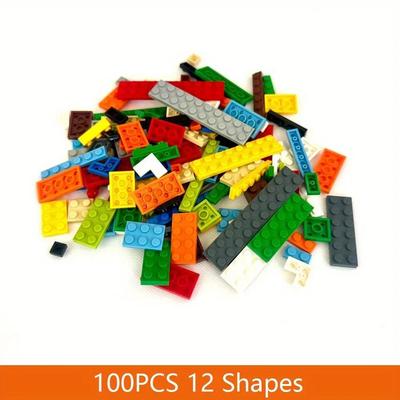 100PCS 12 Shapes Thin Plate Parts City Bulk Building Blocks Mixed Accessory Creative Bricks Compatible Brand 1x1 1x2 1x4 Dots