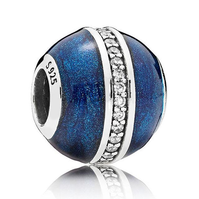 Wintry Delight Snowflake Ball Blue Swirls Pearlescent Dreams Charm S925 Sterling Silver Beads Fit Bracelet DIY Jewelry