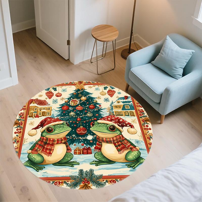 Christmas Frog pattern round rug,Carpet Rug for Living Room Bedroom Sofa Playroom Decor,Non-slip Floor Mat,Holiday Gifts and Birthday Gifts