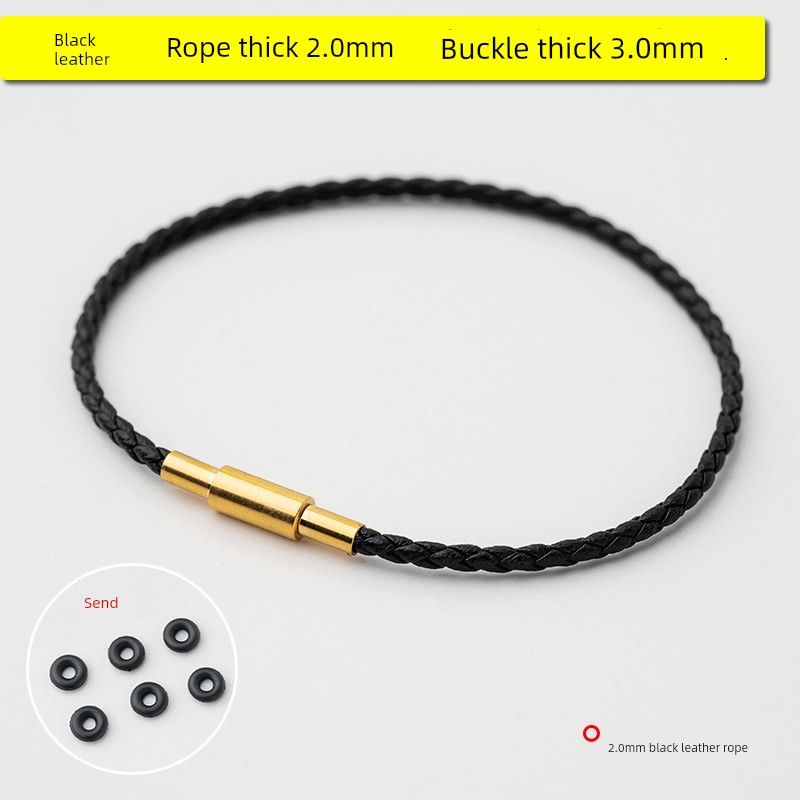 

Браслет из стальной проволоки с винтовой застежкой, можно носить бусины, золотые бусины на шнурке, ремешок для переноски из натуральной кожи, толщина, готовые полуфабрикаты 19CM Black leather rope thick 2mm buckle thick 3mm
