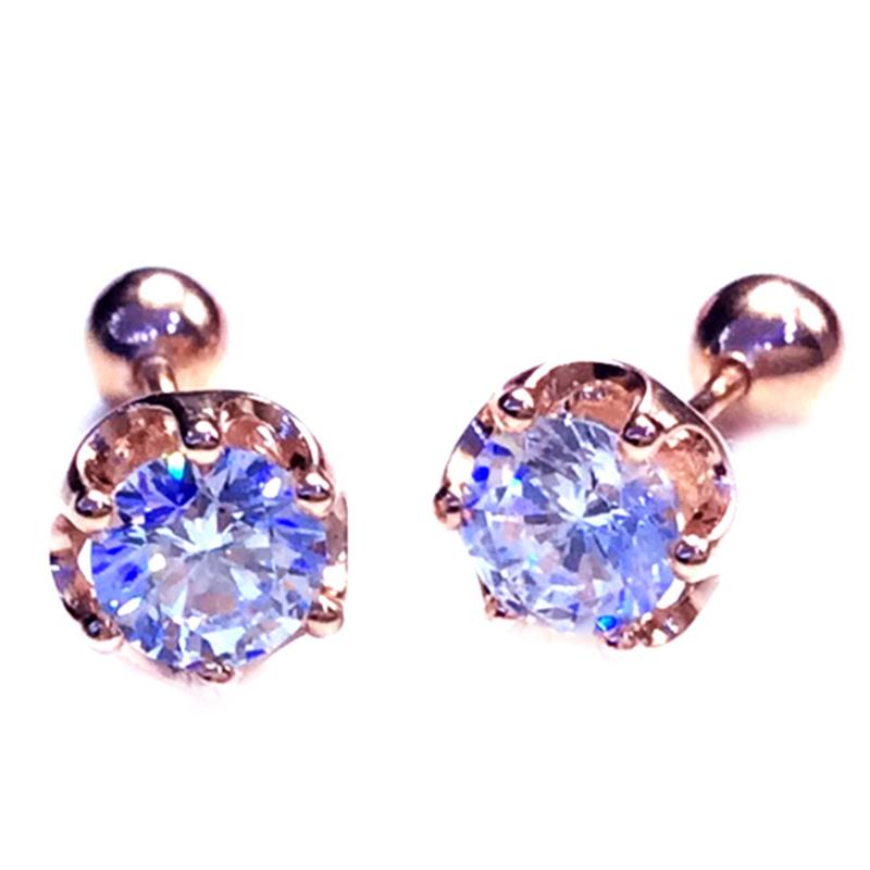 Klassische 585 Purpurgold-Schraubohrstecker mit eingelegtem weißem Kristall, exquisite 14 Karat Roségold-Ohrringe für Frauen, schlichter kreativer Schmuck