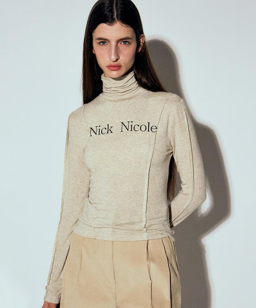 Nigaennikol Nicole Pintuck Line Turtleneck Top_Oatmeal