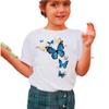 Girls' Casual Dreamy Blue Butterfly Pattern T-shirt for Summer, Children's Fashionable Short-sleeved T-shirt