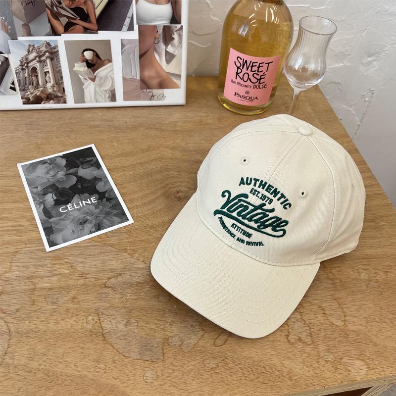 Retro Letter Embroidered Baseball Cap Women's Casual Versatile Face Small Outdoor Sunshade Sun Protection Soft Top Cap