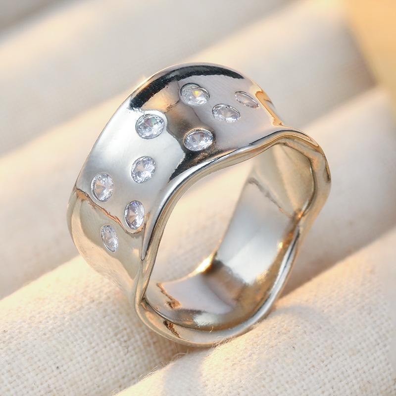 Anillo Minimalista con Incrustaciones de Circonita Blanca para Mujer Color Cobre Vintage Geometría Uso Diario Joyería para Fiesta Regalo de Aniversario