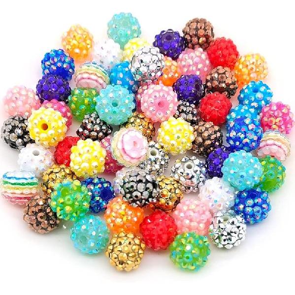 20mm, 16mm, 14mm, 12mm, 10mm Colorful Rhinestone Beads Round Spacer Beads for Jewelry Bracelet Necklace Pen Bag Chain Making Crafts Supplies (16mm