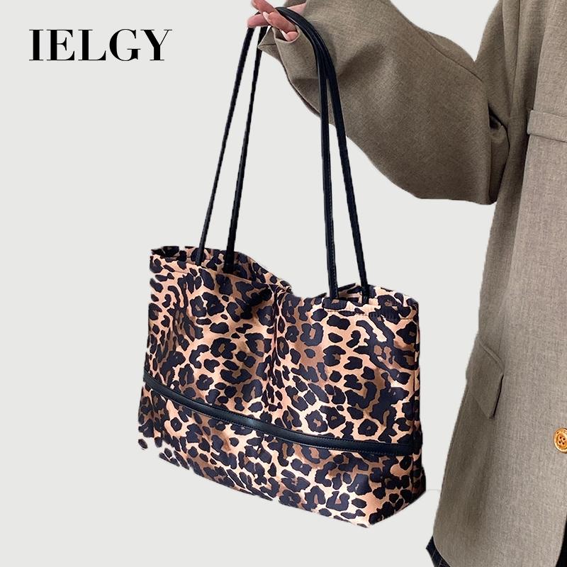 IELGY Leopard Print Canvas Tote Bag Large Capacity One Shoulder Portable
