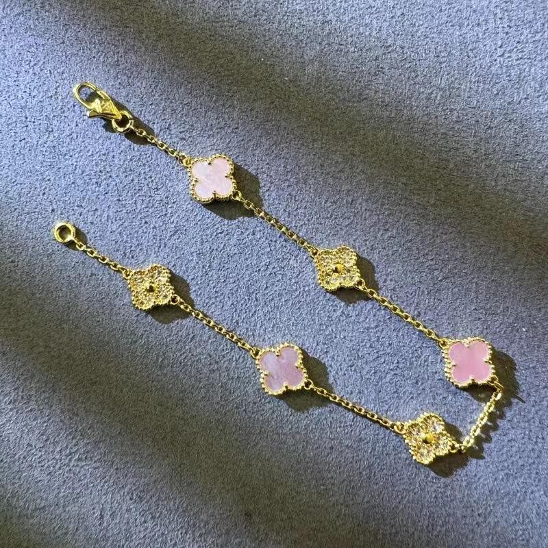 9MM Mini Six-flower Four-leaf Clover Bracelet White Mother-of-pearl Purple Chalcedony CNC Craft Simple and Versatile High-end Bracelet
