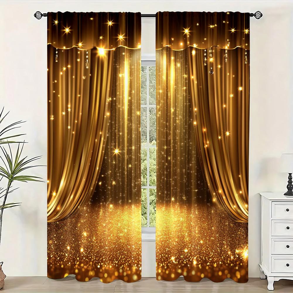 2pc,  Window Drapes Luxurious Golden Theater Stage Versatile Fabric,Without Electricity Summer Party Decorations Use for Hotel