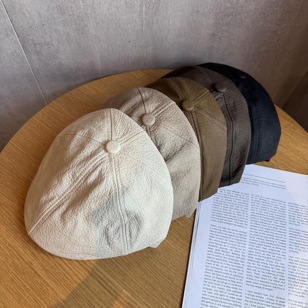 Fashion Color Solid Retro Leather Cap Women Autumn Spring Sunlight Protection