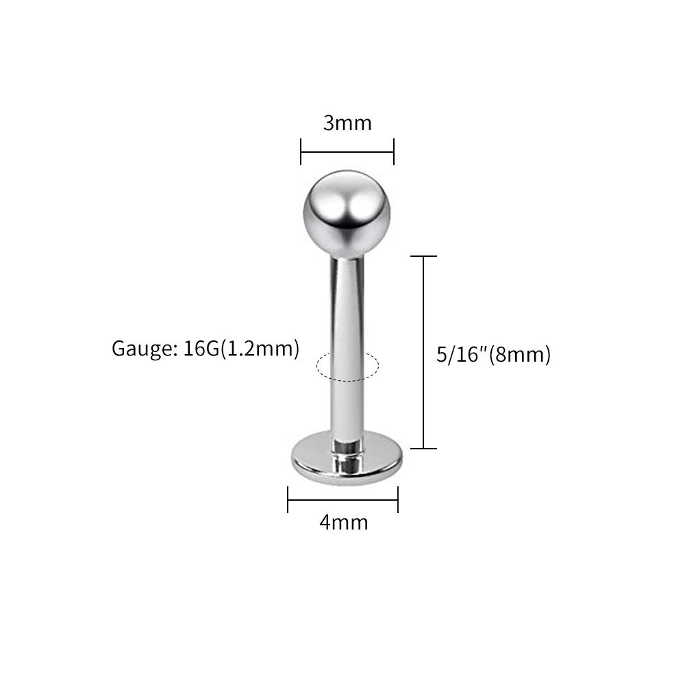10pcs/lot Right Grand ASTM F136 Titanium Internal Threaded Labret Stud Body Piercing 3mm Ball Labret Monroe Lip Ring for Women