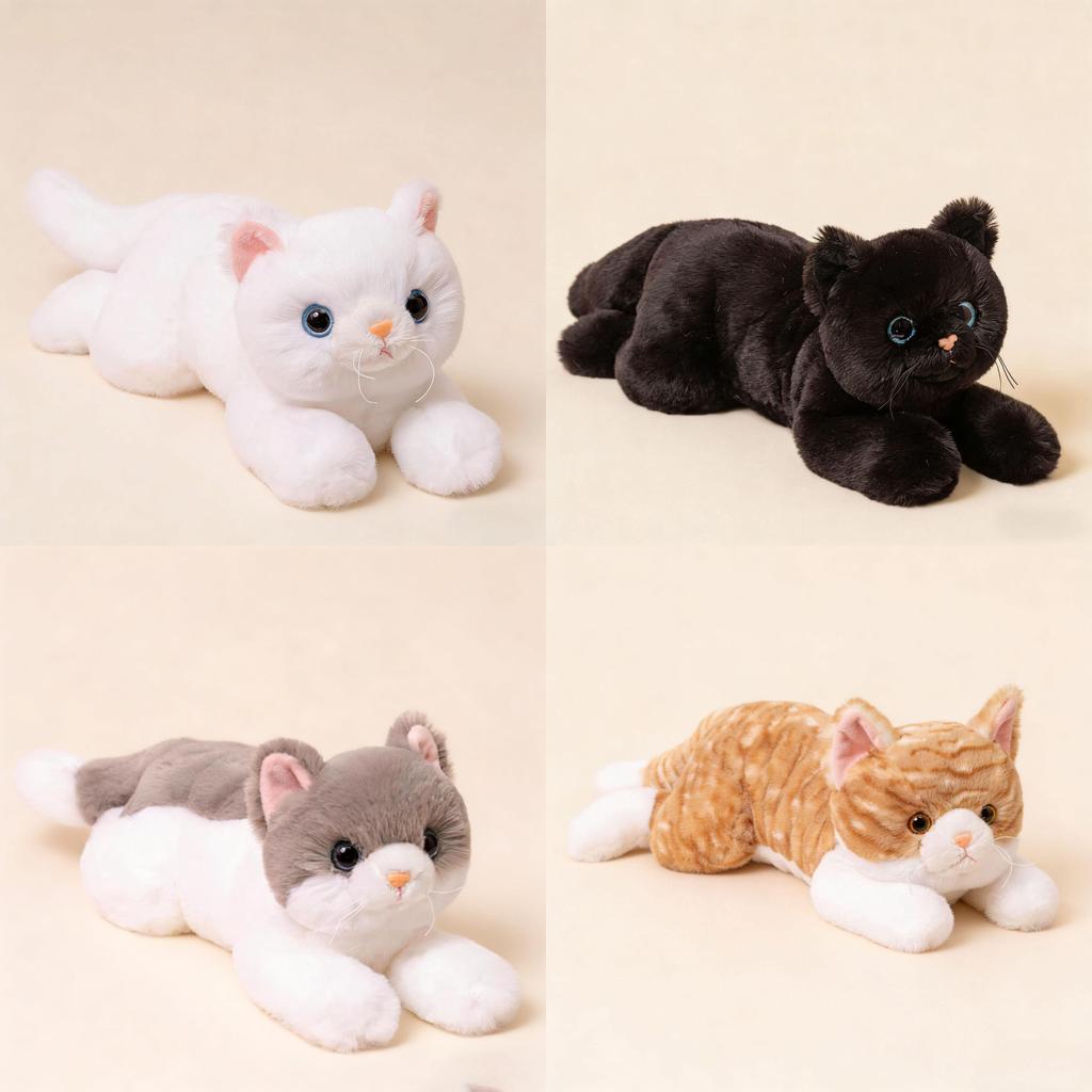 Cat Plush Toy Black White Short Fur With Large Eyes For Kids And Collectors